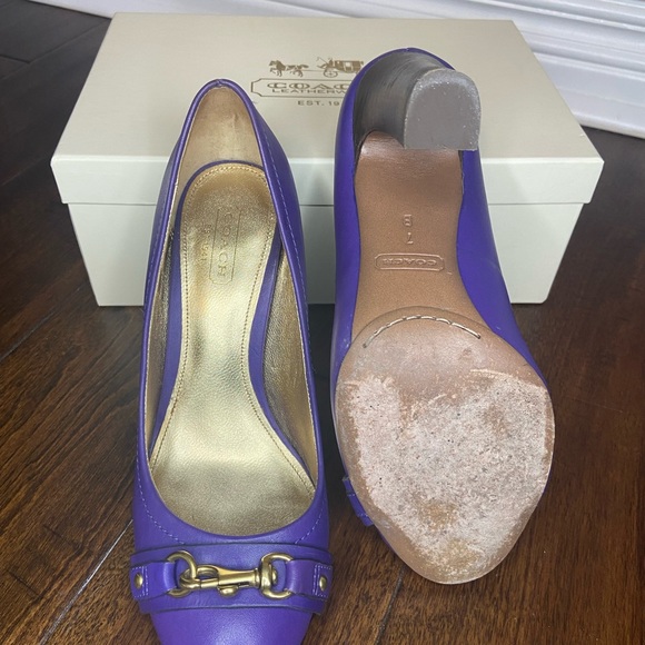 Coach Purple Leather High Heels Size 7 - Picture 4 of 8
